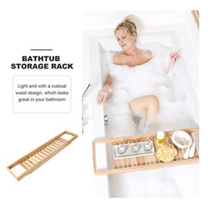 Toyvian Natural Bamboo Wooden Bathtub Caddy Tray with Rails Shower Organizer Rack for Bathroom