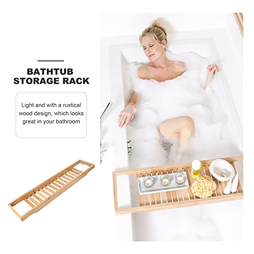 Toyvian Natural Bamboo Wooden Bathtub Caddy Tray with Rails Shower Organizer Rack for Bathroom