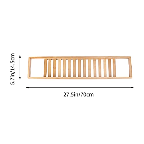 Toyvian Natural Bamboo Wooden Bathtub Caddy Tray with Rails Shower Organizer Rack for Bathroom