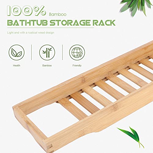 Toyvian Natural Bamboo Wooden Bathtub Caddy Tray with Rails Shower Organizer Rack for Bathroom