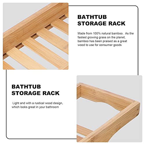 Toyvian Natural Bamboo Wooden Bathtub Caddy Tray with Rails Shower Organizer Rack for Bathroom