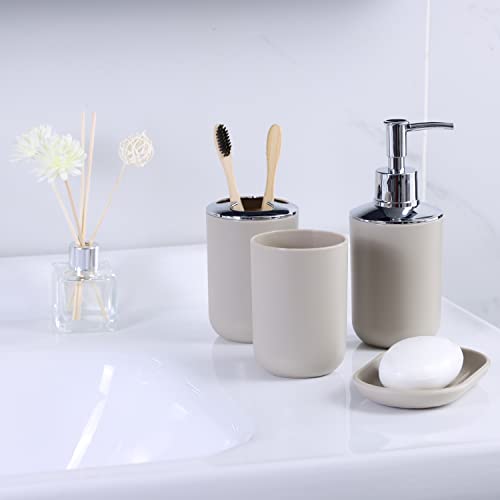 IMAVO Bathroom Accessories Set, 6-Piece Plastic Gift Set, Toothbrush Holder, Toothbrush Cup, soap Dispenser, soap Dish, Toilet Brush Holder, Trash can(Apricot)