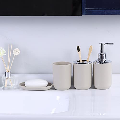 IMAVO Bathroom Accessories Set, 6-Piece Plastic Gift Set, Toothbrush Holder, Toothbrush Cup, soap Dispenser, soap Dish, Toilet Brush Holder, Trash can(Apricot)