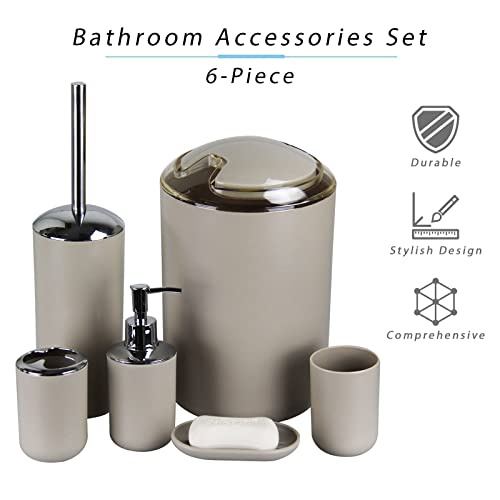 IMAVO Bathroom Accessories Set, 6-Piece Plastic Gift Set, Toothbrush Holder, Toothbrush Cup, soap Dispenser, soap Dish, Toilet Brush Holder, Trash can(Apricot)