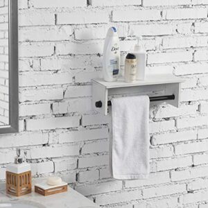 MyGift Wall Mounted Vintage White Wood Bathroom Display Shelf with Black Metal Industrial Pipe Towel Bar, Kitchen Paper Towel Holder