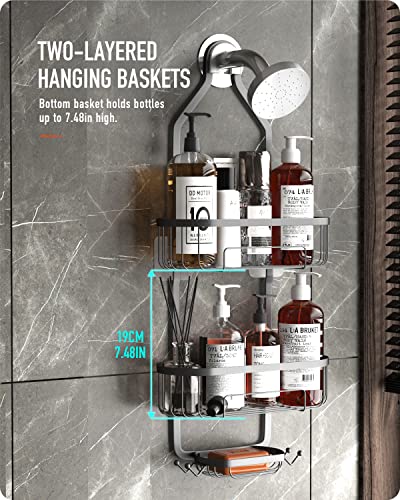 Baffect Shower Head Caddy, Hanging Shower Caddy Black Non-marking Bathroom Shower Organizer Soap Holder with Hooks