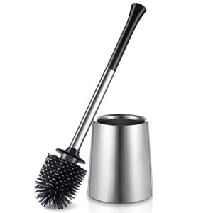 toilet bowl brush holder set: silicone stainless steel deep cleaning toilet cleaner brush for bathroom restroom - compact modern rv toilet scrubber accessories with caddy