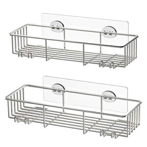 smartake 2-pack shower caddy, rustproof bathroom shelf organizer with hooks for hanging razor sponge brush, sus304 stainless steel wall rack for dorm, toilet, bath and kitchen, silver
