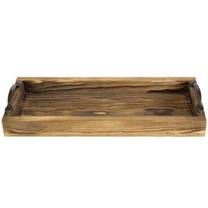 MyGift 16-inch Rustic Burnt Wood Toilet Tank Tray Organizer Storage Bathroom Vanity Tray with Vintage Brass Metal Handles