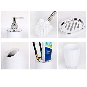 YCOCO 6 Pcs Plastic Bathroom Accessories,Includes Toothbrush Holder,Toothbrush Cup,Soap Dispenser,Soap Dish,Toilet Brush,Trash Can,White