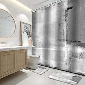 4pcs bathroom shower curtain sets with rugs,grey and white abstract painting bathroom sets with shower curtain and rugs and accessories