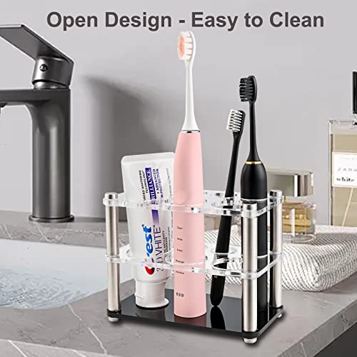 FAIBAEELLY Toothbrush Holders for Bathrooms, Premium Acrylic Stainless Steel Toothbrush and Toothpaste Holder, Open Design Multifunctional Bathroom Counter Organizer, Clear/Black/Silver