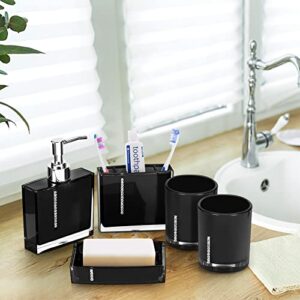 Bathroom Accessories Set, Bathroom Designer 5-Piece Bath Accessory Set Decorative Bath Accessory Kit with Toothbrush Holder Soap Dish Toothbrush Cup Soap Dispenser Gargle Cup (Black)
