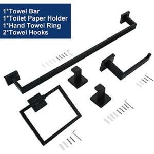 5 Pieces Bathroom Hardware Accessories Set Matte Black, 24Inch Bathroom Towel Rack Set SUS304 Stainless Steel, Square Bath Towel bar Set Wall Mounted, Heavy Duty