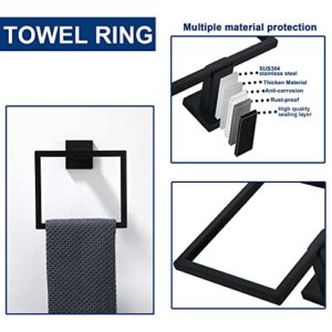 5 Pieces Bathroom Hardware Accessories Set Matte Black, 24Inch Bathroom Towel Rack Set SUS304 Stainless Steel, Square Bath Towel bar Set Wall Mounted, Heavy Duty