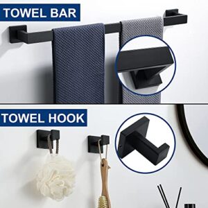 5 Pieces Bathroom Hardware Accessories Set Matte Black, 24Inch Bathroom Towel Rack Set SUS304 Stainless Steel, Square Bath Towel bar Set Wall Mounted, Heavy Duty