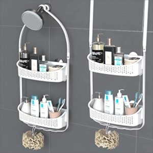 emt etrends plastic shower caddy over shower head/door,hanging shower caddy, 2 in 1 adjustable shower organizer,rust resistant no drilling anti-swing shelf for bathware (4 suction cup, white)