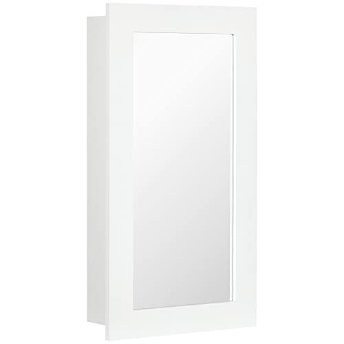 kleankin Wall-Mounted Medicine Cabinet with Mirror, Bathroom Mirror Cabinet with Single Door and Adjustable Shelves, White