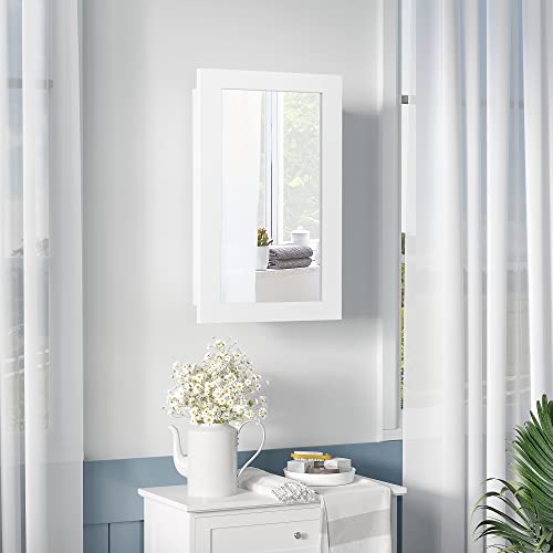 kleankin Wall-Mounted Medicine Cabinet with Mirror, Bathroom Mirror Cabinet with Single Door and Adjustable Shelves, White