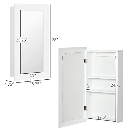 kleankin Wall-Mounted Medicine Cabinet with Mirror, Bathroom Mirror Cabinet with Single Door and Adjustable Shelves, White