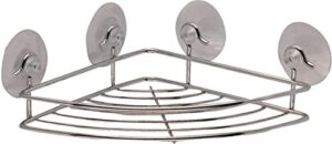 rocky mountain goods corner shower caddy caddy suction cup - rust proof corner shelf for shower shampoo and soap - 4 extra strength suction cups holds weight of heavier shampoo/soap (chrome)