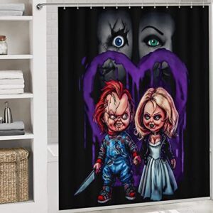 OneFale 4 Pcs Horror Movie Chucky Shower Curtain Set with Non-Slip Rugs, Toilet Lid Cover,Bath Mat and Shower Curtain with 12 Hooks for Bathroom Decor Sets Accessories 70.9X 70.9Inch