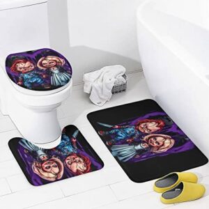 OneFale 4 Pcs Horror Movie Chucky Shower Curtain Set with Non-Slip Rugs, Toilet Lid Cover,Bath Mat and Shower Curtain with 12 Hooks for Bathroom Decor Sets Accessories 70.9X 70.9Inch