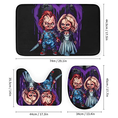 OneFale 4 Pcs Horror Movie Chucky Shower Curtain Set with Non-Slip Rugs, Toilet Lid Cover,Bath Mat and Shower Curtain with 12 Hooks for Bathroom Decor Sets Accessories 70.9X 70.9Inch