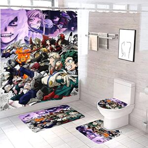 daweitianlong 4 piece anime shower curtain set with non-slip rug, thickened toilet lid cover and bath mat,waterproof anime shower curtain sets for bathroom with12 hooks 59x71 inch, 19
