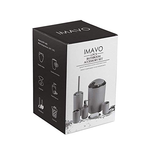 IMAVO Bathroom Accessories Set, 6-Piece Plastic Gift Set, Toothbrush Holder, Toothbrush Cup, Soap Dispenser, Soap Dish, Toilet Brush Holder, Trash can (Black)