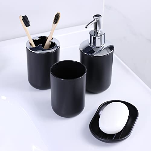 IMAVO Bathroom Accessories Set, 6-Piece Plastic Gift Set, Toothbrush Holder, Toothbrush Cup, Soap Dispenser, Soap Dish, Toilet Brush Holder, Trash can (Black)