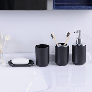 IMAVO Bathroom Accessories Set, 6-Piece Plastic Gift Set, Toothbrush Holder, Toothbrush Cup, Soap Dispenser, Soap Dish, Toilet Brush Holder, Trash can (Black)