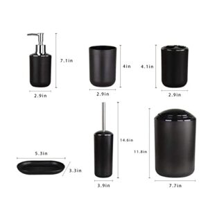 IMAVO Bathroom Accessories Set, 6-Piece Plastic Gift Set, Toothbrush Holder, Toothbrush Cup, Soap Dispenser, Soap Dish, Toilet Brush Holder, Trash can (Black)