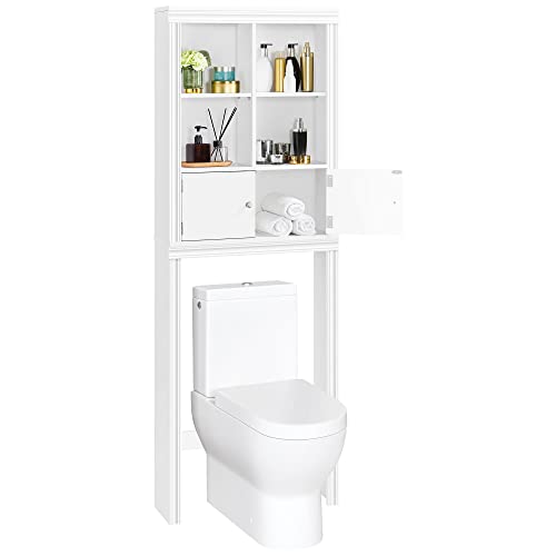 Yaheetech Over The Toilet Storage with 4 Open Storage Compartments and 2 Doors Cabinet, Freestanding Toilet Organizer for Bathroom, D8xW24xH67.5 in