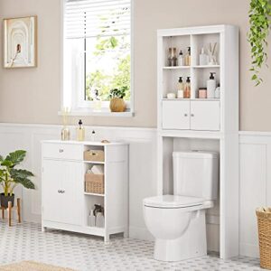 Yaheetech Over The Toilet Storage with 4 Open Storage Compartments and 2 Doors Cabinet, Freestanding Toilet Organizer for Bathroom, D8xW24xH67.5 in