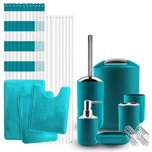 clara clark bathroom set – bathroom sets with shower curtain and rugs, soft bathroom rugs non slip, 23pc teal bathroom accessories set complete with bath rugs, shower curtain set with liner and hooks