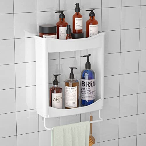 BAANIN Shower Caddy Shelf, Adhesive Wall Mounted Shower Organizer 2 Tier, No Drilling Waterproof Shower Shelves with 4 Hooks for Inside Shower, Lavatory, Washroom, Restroom, Toilet, Kitchen