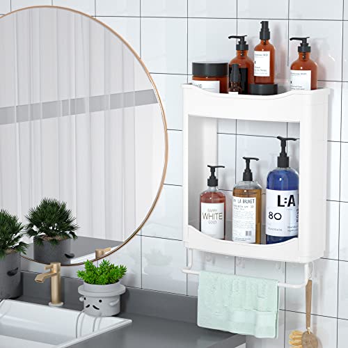 BAANIN Shower Caddy Shelf, Adhesive Wall Mounted Shower Organizer 2 Tier, No Drilling Waterproof Shower Shelves with 4 Hooks for Inside Shower, Lavatory, Washroom, Restroom, Toilet, Kitchen