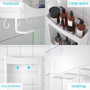 BAANIN Shower Caddy Shelf, Adhesive Wall Mounted Shower Organizer 2 Tier, No Drilling Waterproof Shower Shelves with 4 Hooks for Inside Shower, Lavatory, Washroom, Restroom, Toilet, Kitchen