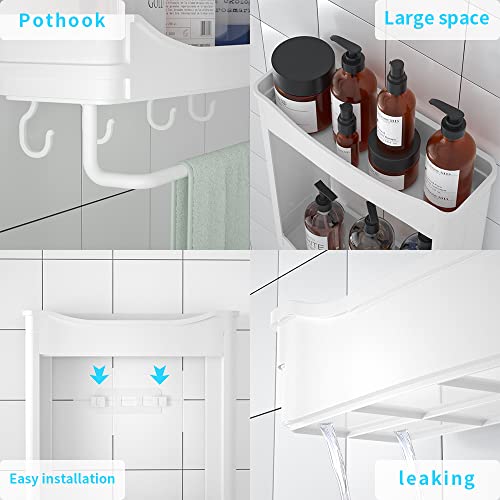 BAANIN Shower Caddy Shelf, Adhesive Wall Mounted Shower Organizer 2 Tier, No Drilling Waterproof Shower Shelves with 4 Hooks for Inside Shower, Lavatory, Washroom, Restroom, Toilet, Kitchen