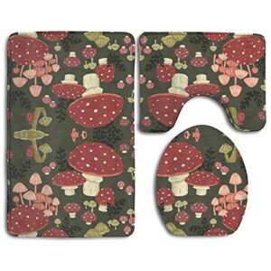 beautytoiletlidcoverabc mushrooms bath mat set,3 piece bathroom mats set non-slip bathroom rugs/contour mat/toilet cover