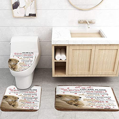 jieprom 4PCS to My Son Shower Curtain Set with Non-Slip Rugs, Toilet Lid Cover and Bath Mat, Inspirational Quotes Shower Curtain with 12 Hooks, Durable Waterproof Bathroom Decor Set
