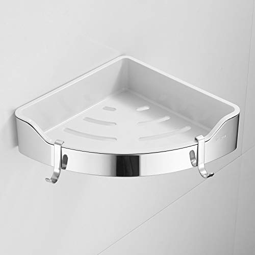 Corner Shower Caddy, Wall-Mounted Bathroom Corner Shelf with 2 Hook, Polished Chrome