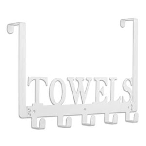 towel hooks over the door hooks hangers wall mount towel rack towel holder for bathroom, heavy duty storage coat hooks for home decor metal sandblasted organizer for towel clothes bag robe(white)