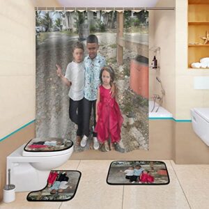 Custom Shower Curtain Set with Rugs,Custom Bathroom Shower Curtain Set 4 Piece Memory Foam Toilet Lid Cover Non-Slip Bath Mat Waterproof Shower Curtain with 12 Hooks for Bathroom 66" x 72"