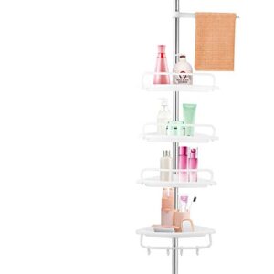 ejoyous tension corner shower caddy, 4 tier height adjustable bathroom corner shower rack organizer telescopic rustproof shower caddy pole for storing shampoo, conditioner, soap - white