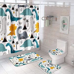 griekowe cartoon dinosaur shower curtain sets, 4 pcs boys cute kids funny animal graffiti dino multi color children fabric waterproof home bed, shower curtains with 12 hooks included(72x72in)