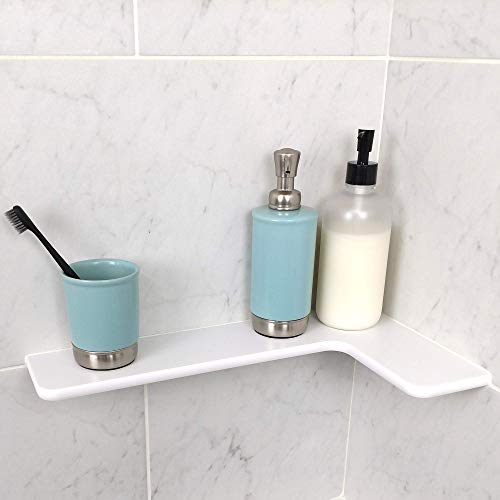 TileWare Products Corner Shelf for Bathroom Shower & Tub - Floating Tile Wall Mount Shelves and Organizer Stand for Shampoo and Other Bathtub Accessories, Acrylic - Bright White