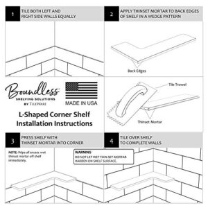 TileWare Products Corner Shelf for Bathroom Shower & Tub - Floating Tile Wall Mount Shelves and Organizer Stand for Shampoo and Other Bathtub Accessories, Acrylic - Bright White