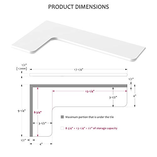 TileWare Products Corner Shelf for Bathroom Shower & Tub - Floating Tile Wall Mount Shelves and Organizer Stand for Shampoo and Other Bathtub Accessories, Acrylic - Bright White